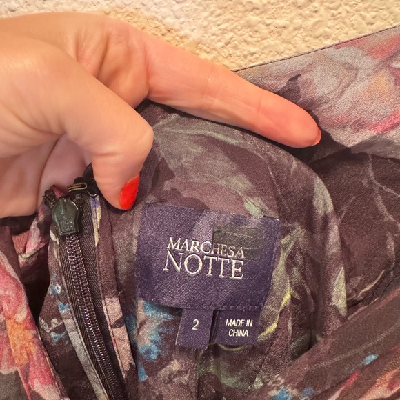 $895 Marchesa Notte Metallic Floral Pleated Gown maxi black RTR Flowy blue red - Picture 7 of 8